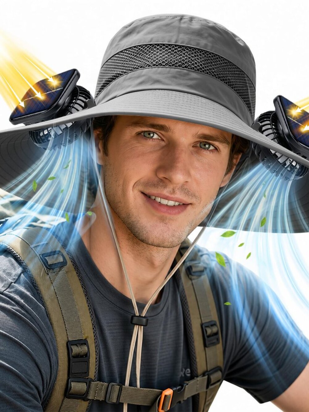 Solar Fan Sun Hat with 2 Fans, UPF 50+ Wide Brim, USB Rechargeable
